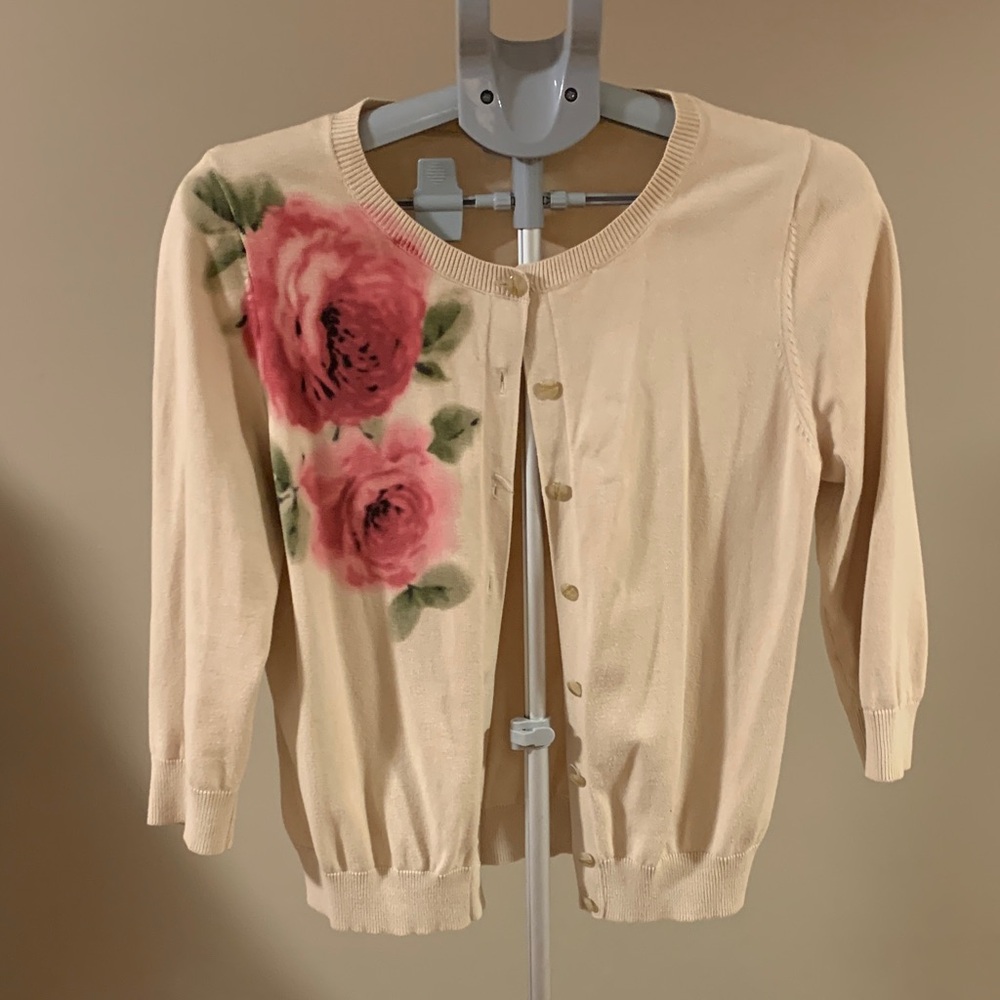 Northern Reflections Beige Cardigan with Floral Design Women's Size Medium